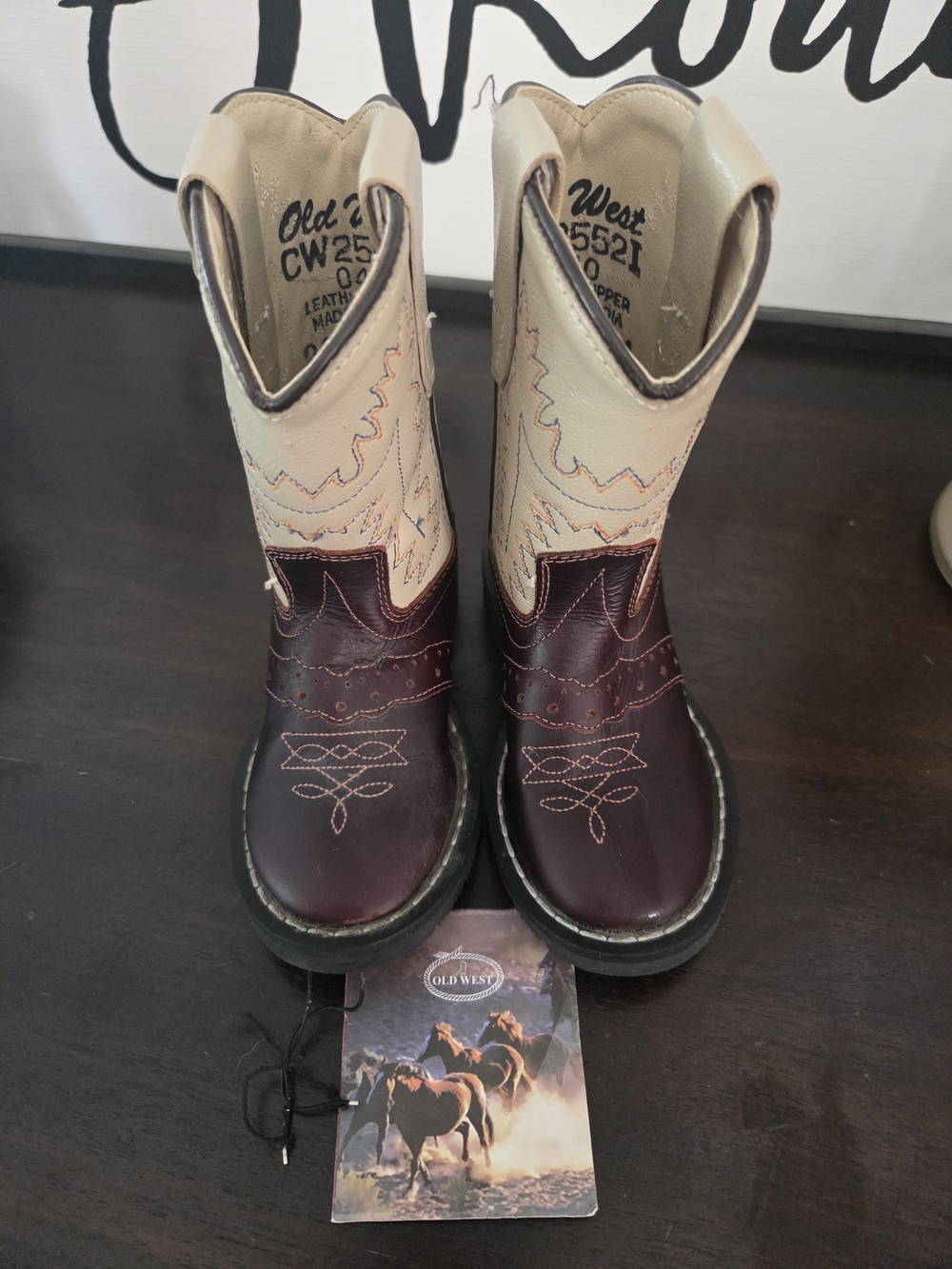 Old West Kids Two-Tone Cowboy Boots - Burgundy and Cream